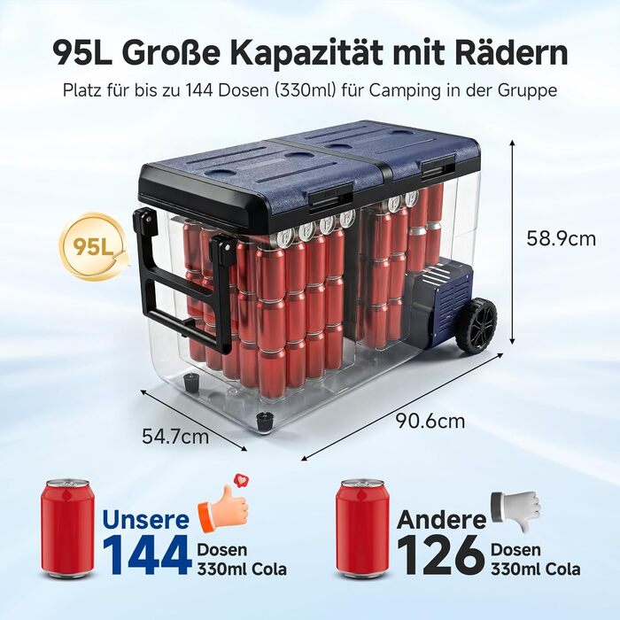 Автомобільний холодильник AAOBOSI 95л: Електричний компресорний бокс, IPX4 водонепроникний, -20°C до +20°C для авто, кемпінгу, подорожей