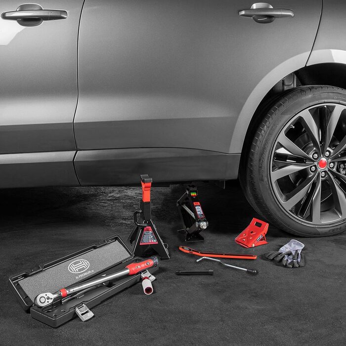 Підйомник домкрат Heyner 2т гідравлічний ножичний з кейсом та гумовою накладкою, висота підйому 98-442 мм, TÜV/GS