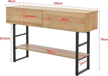 Консольний стіл Varberg з 2 шухлядами, 75x120x30 см, чорний/дубовий вигляд для вітальні/передпокою