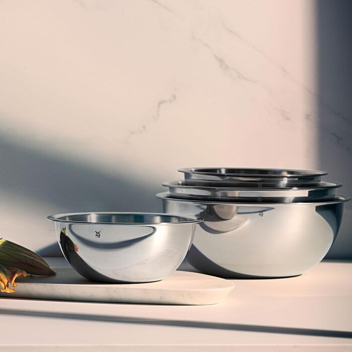 Набір кухонних мисок WMF Gourmet 4 шт. з нержавіючої сталі, 0,75л - 2,75л, миски для приготування, салатники, сервіровочні миски, Cromargan, з можливістю складання