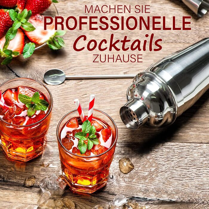 Набір шейкерів для коктейлів Zulay з нержавіючої сталі 700 мл (6 шт.) – шейкер, джиггер, стік та ложка для змішування – для Маргарити та інших коктейлів