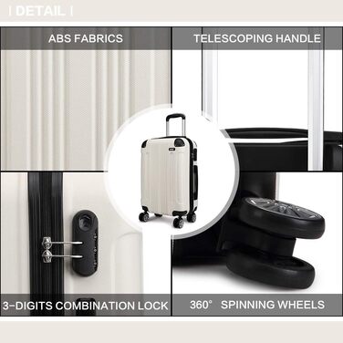 Набір валіз KONO Zwillingsrollen 3шт. (M-L-XL) з ABS-пластику, бежевий колір