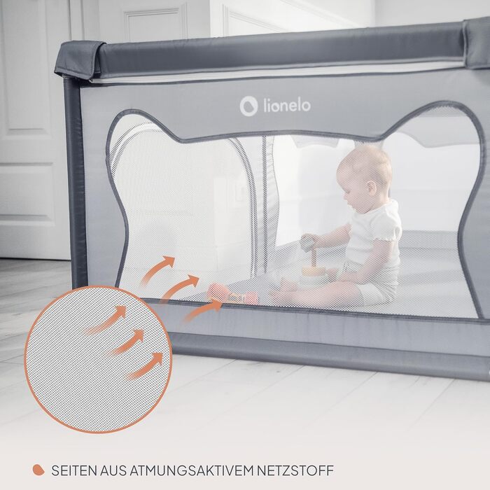 Дитячий манеж Lionelo Willow сірого кольору 120x180x68 см з сіткою, для дітей 0-48 місяців