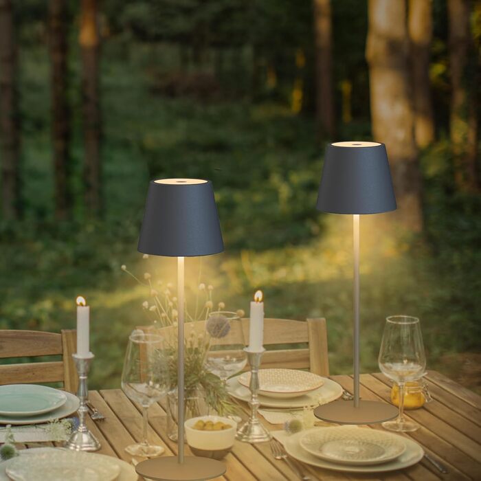 LED настільна лампа MALUX бездротова з торшевим керуванням, регулювання яскравості, тепле біле світло 2700K-4000K, метал, акумулятор, водонепроникність IP54, для саду, їдальні, спальні, робочого кабінету, балкону, готелю (темно-сірий)