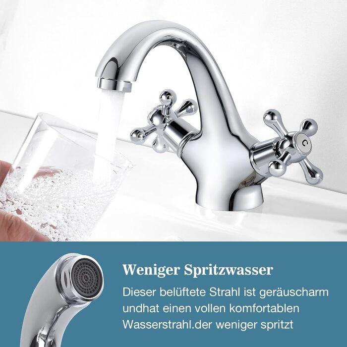 Змішувач для ванної кімнати з двома ручками, хром, з міді, ретро стиль, G3/8 | Змішувач для умивальника