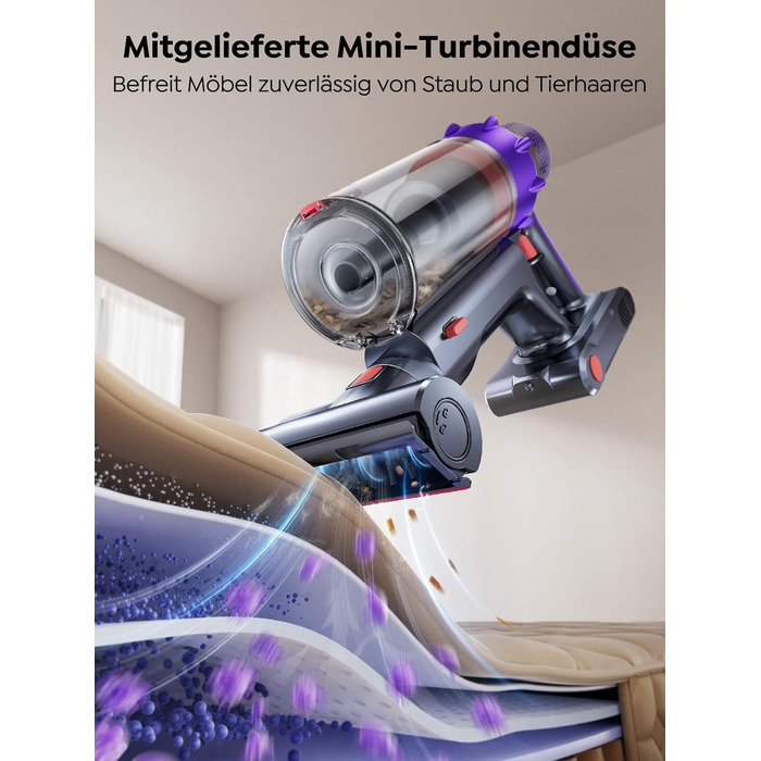 Акумуляторний пилосос SMOTURE 50000 Па, 65 хв роботи, з турбощіткою, для шерсті тварин, килимів, підлоги, авто - фіолетовий