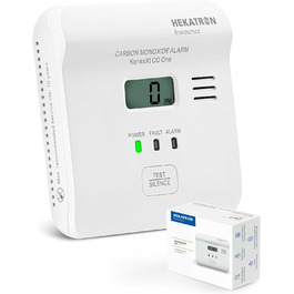 Датчик CO Hekatron KonexXt CO One з батареєю на 10 років – детектор чадного газу з дисплеєм та кнопкою тестування, проста установка