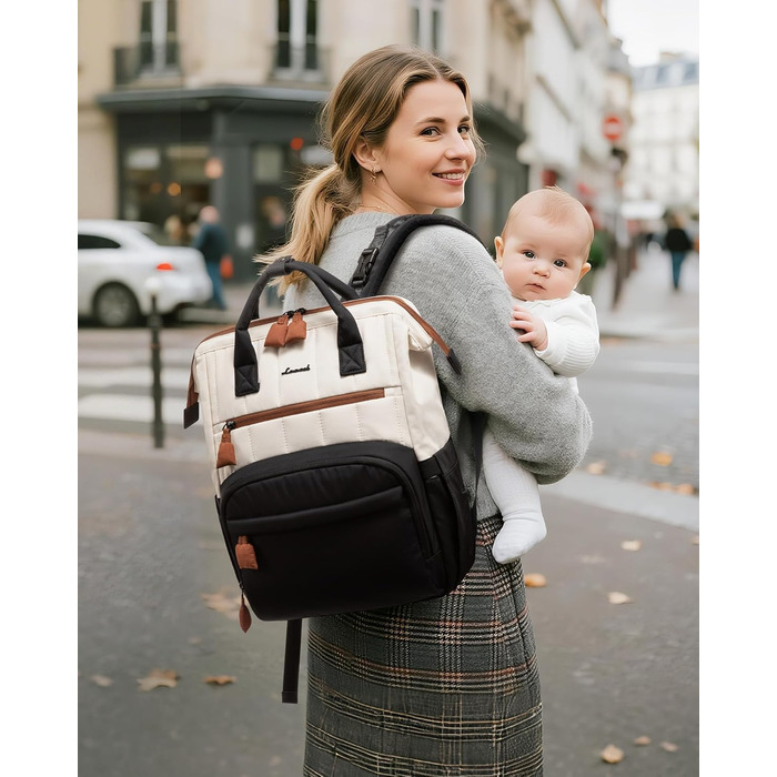 LOVEVOOK Рюкзак-переноска для малюків, рюкзак для пеленання, сумка для підгузків LOVEVOOK, водонепроникна дитяча сумка, органайзер, ремені для дитячої коляски (M, чорно-бежево-коричневий)