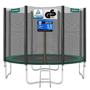 Батут SONGMICS садовий Ø305 см з захисною сіткою, драбиною та м'якими стійками, зелений