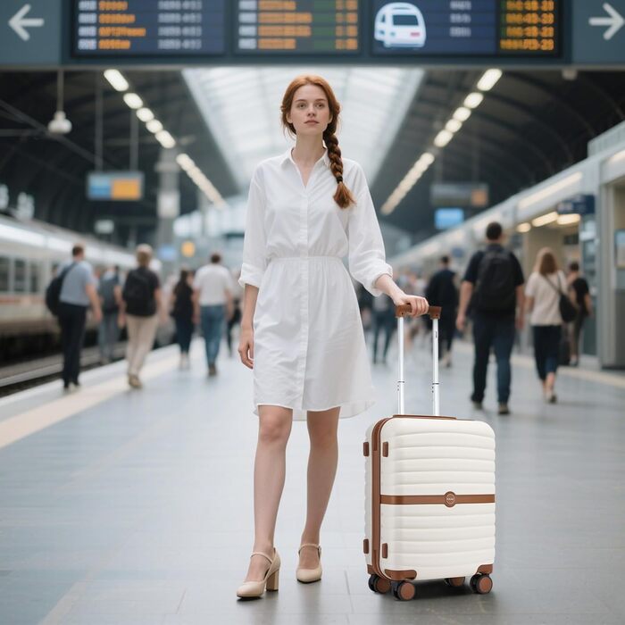 KONO Чемодан-валіза середнього розміру 66см з ABS+PC, валіза на колесах з замком-кодом (темно-зелений/коричневий)