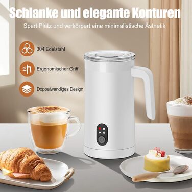 Електричний спінювач молока 400 мл 4-в-1 для гарячого та холодного молока, автоматичне вимкнення, для капучіно, лате макіато