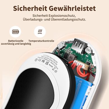 Електричні грілки для рук 2 шт. 10000 mAh з цифровим дисплеєм, USB-зарядка, Powerbank, подарунок на зиму для жінок та дітей (чорний/сріблястий)
