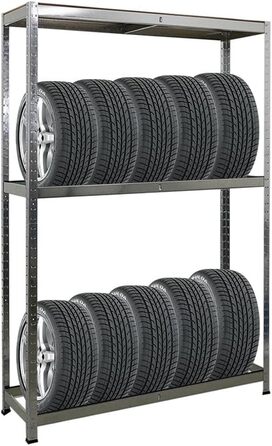 Стелаж для шин PROREGAL Ragnar, 180x120x40 см, 2 рівні, до 8 шин, з полицею, 265 кг на полицю, оцинкований, для гаража, складу, підвалу