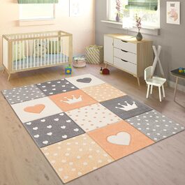 Дитячий килим Paco Home Дитяча кімната для дівчаток і хлопчиків з дизайном в клітинку в сірому/помаранчевому кольорі, розмір 80x150 см, 10-44-13-462 80 x 150 см