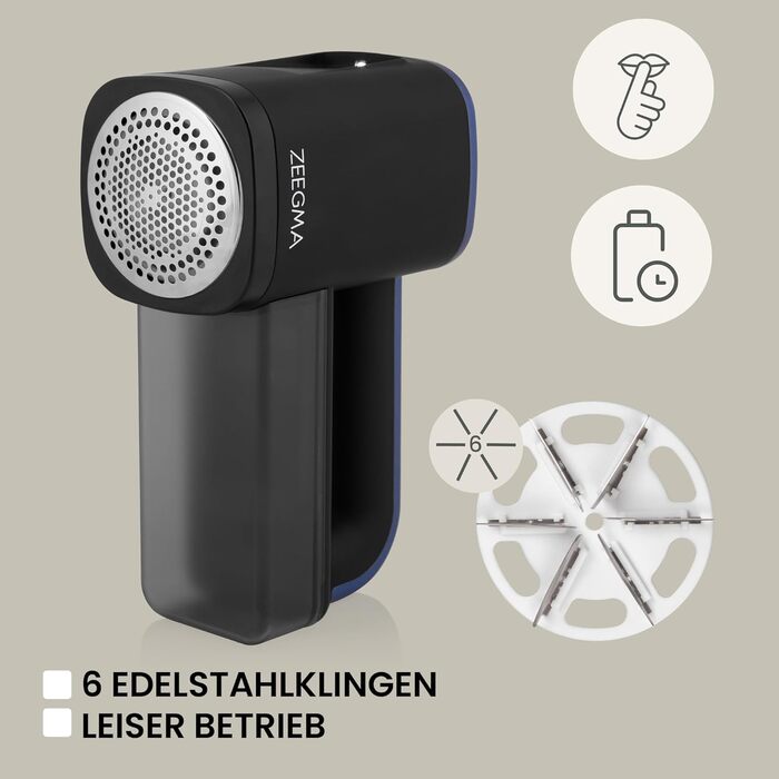 Електричний видалення ворсу ZEEGMA LINTEE BLACK для різних тканин, 5W, 3 набори лез, 3 швидкості, контейнер 100 г, LCD дисплей, акумулятор 1800 mAh, LED підсвічування, USB-C кабель