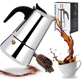 Еспресо-плита DUNSOO, кавоварка для кемпінгу з нержавіючої сталі, індукційна еспресо-машина, 4-9 чашок Еспресо, 200-450 мл мокко - підходить для всіх типів плит(6 чашок) (450 мл)