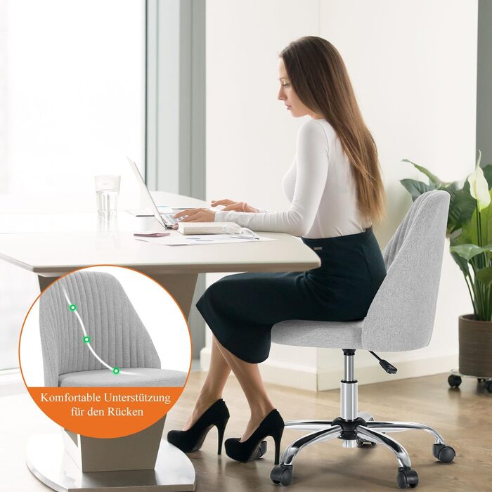 Офісний стілець Refined Living без підлокітників, комп'ютерний стілець на роликах, ергономічний стілець, вантажопідйомність до 113 кг, сірий колір