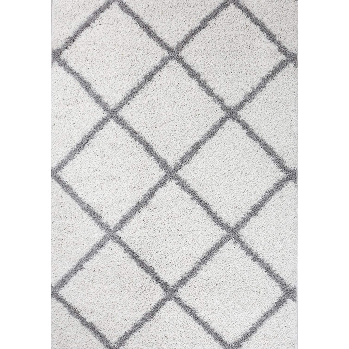 М'який килим VIMODA з високим ворсом для вітальні, кошлатий скандинавський дизайн, сіро-кремовий ромбоподібний візерунок, розміри (70x140 см, білий)