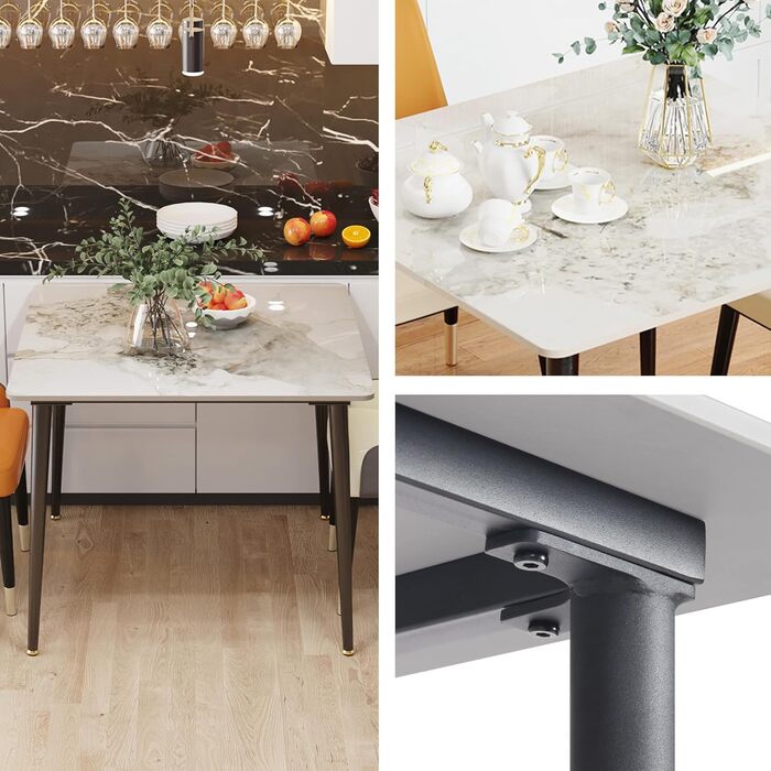 Стол кухонний FATIVO, 80x80 см, білий глянцевий, мармур, для 2 осіб, метал, скандинавський стиль