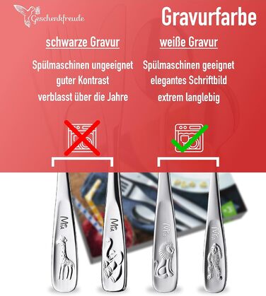 Дитячий столовий набір WMF Kinderbesteck з гравіюванням, нержавіюча сталь, 4 предмети, придатний для миття в посудомийній машині – подарунок на хрещення, подарунки на хрещення для дівчаток та хлопчиків, дитячий столовий набір з гравіюванням
