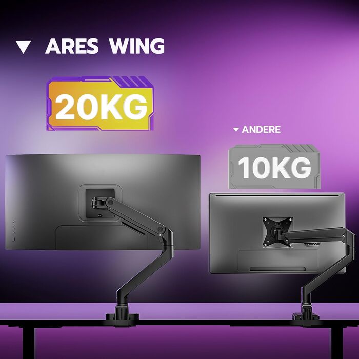 Кріплення для монітора ARES WING: регульована підставка для екранів 17-49 дюймів, газліфт, VESA 75/100 мм, чорний