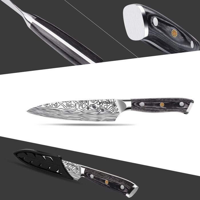 MOSFiATA ніж кухарський Сантоку, професійний ніж для кухні, універсальний ніж з нержавіючої сталі, дуже гостре лезо, з подарунковою коробкою, 7' (4 дюйми) ніж для фруктів