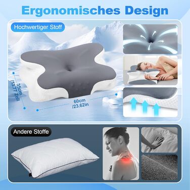 Ортопедична подушка для шиї з Memory Foam - для сну на боці, спині та животі. З покриттям з льонової тканини (темно-сірий)