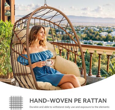 Крісло-гойдалка YITAHOME для тераси, саду, вітальні. Міцний ротанг, 150 кг, з подушками (105x74x72 см)