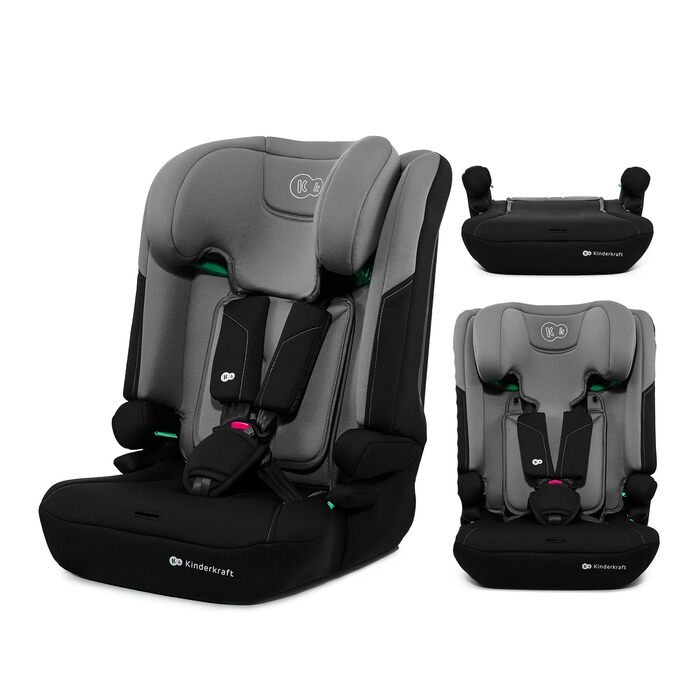 Автокрісло Kinderkraft I-COMFY 76-150 см, регульоване, з 5-точковим ременем, система EASY GROW, темно-сірий