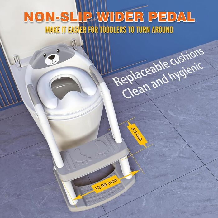 Дитячий унітаз-сходи SKYROKU 2-в-1 з сидінням для туалету, 2-7 років, до 90 кг, PP (без BPA), 5 сходинок, сірий (8898)