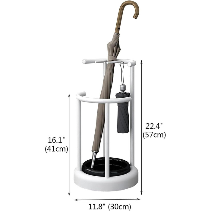 Металева підставка для парасольки Folpus, сучасний тримач з піддоном для крапель води для готелю, дому, офісу (білий)