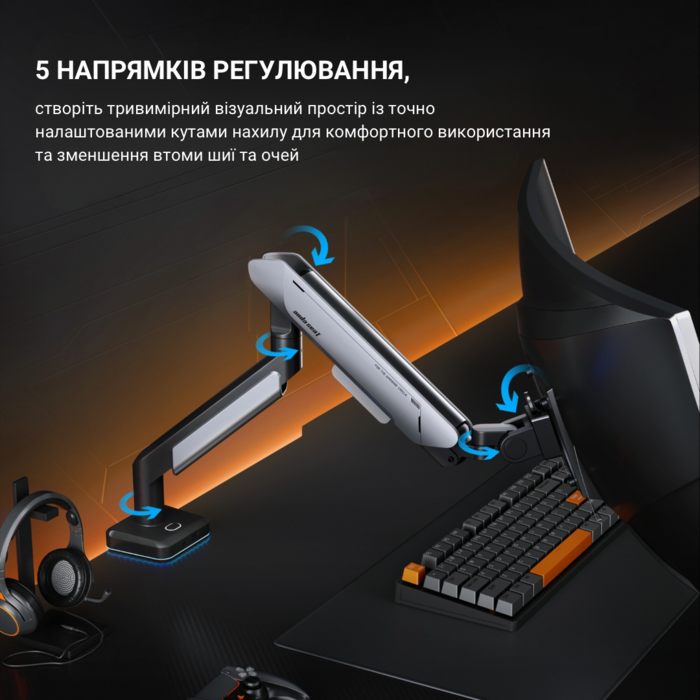 Настільне кріплення для монітора Anda Seat Stealth Pro II RGB 17’’-42’’ Black