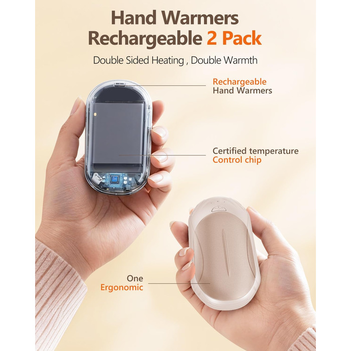 Електричний підігрівач для рук Bosoner: комплект 2 шт., 6000mAh, USB, портативний, теплий подарунок для чоловіків та жінок