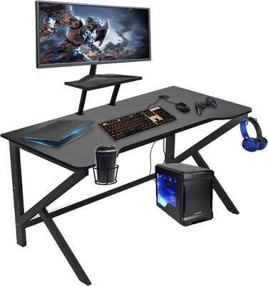Ігровий стіл HaodaCulture 160x135 см з підставкою для монітора, 2 розетки та 2 USB, кутовий, для ПК, 100x55 см