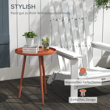 Outsunny Side Table Garden, Атмосферостійкий садовий стіл з піднятим краєм, Сталевий балконний стіл, Круглий журнальний столик 20 кг з навантаженням, Ø40x50H см, Диванний столик для відкритого внутрішнього балкона Тераса Red