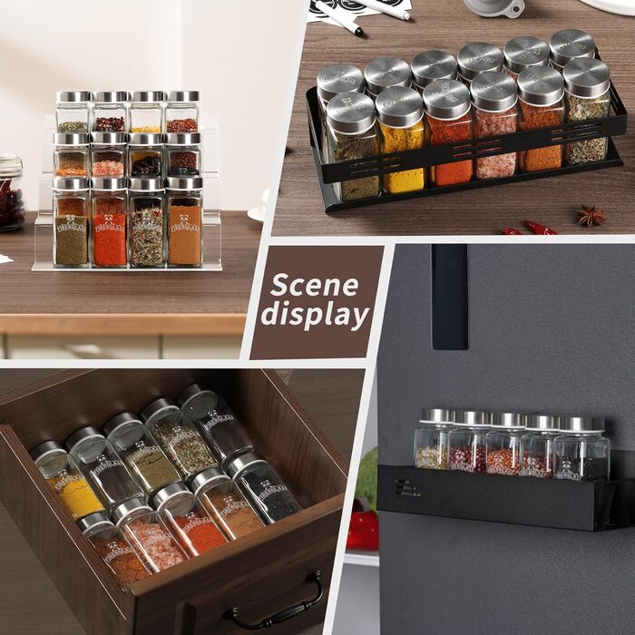 Набір скляних банок для спецій з дерев'яними кришками з акації, 24 шт по 120 мл (кутові)