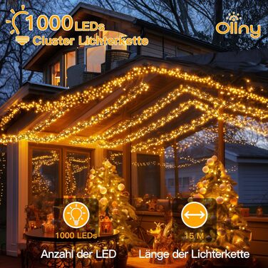 Світлодіодна гірлянда, 8 режимів, таймер, IP44, теплий білий, 15м, 1000 LED