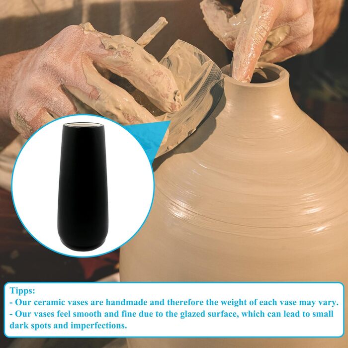 Керамічна ваза чорна 28 см, матова поверхня, для квітів, декор інтер'єру, ваза для сухоцвітів, бохо стиль