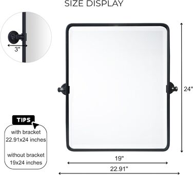 Дзеркало для ванної кімнати TEHOME 61 x 58.4 см, поворотне, матовий чорний, прямокутне, металевий каркас