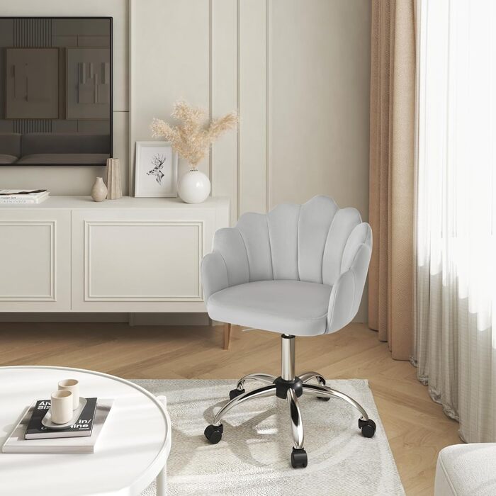 Крісло WOLTU для дому та офісу з м'якою спинкою у вигляді пелюсток, обертове, з регулюванням висоти, для робочого кабінету, спальні, сіре (велюр)