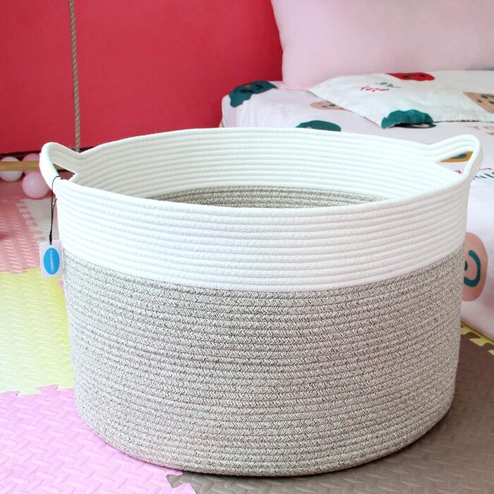 Кошик для дому Casaphoria з бавовняного шнура, XXL, кремово-коричневий (55,9 x 55,9 x 35,6 см)