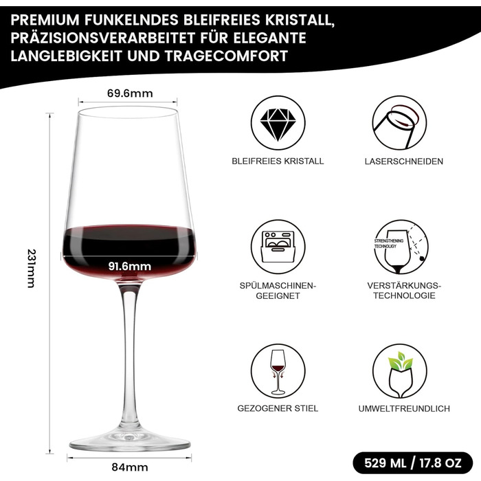 Набір келихів для вина PROST! 6 шт. 491 мл, без свинцю, для червоного вина, вечірок та компаній