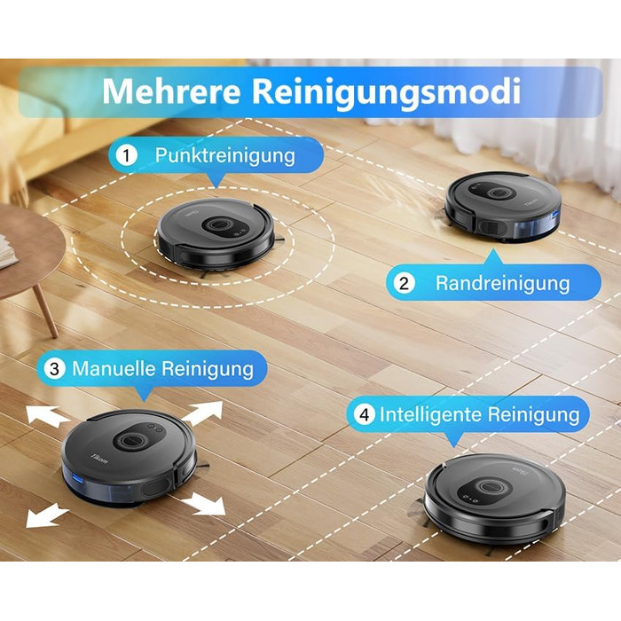 Робот-пилосос 2-в-1 з функцією миття підлоги Tikom G8000 Max, 5000Pa, самостійна зарядка, Wi-Fi, 150 хв, для тварин, килимів, твердих підлог, чорний