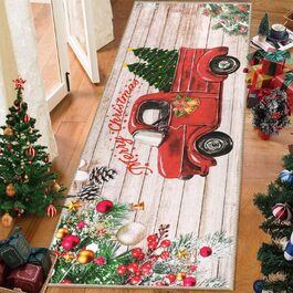 Різдвяний килим SHACOS 60x180см нековзний, миється, для передпокою, кухні, спальні, вітальні, входу, декору (різдвяна машина)