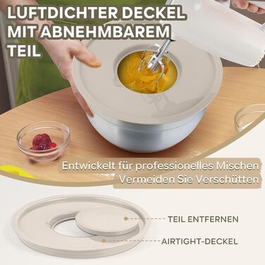 Набір мисок HaWare 6 шт. з нержавіючої сталі з кришками та набором терок, 4.6л/2.8л/2.5л/1.6л/1.2л/0.7л, з силіконовим дном, для миття в посудомийній машині