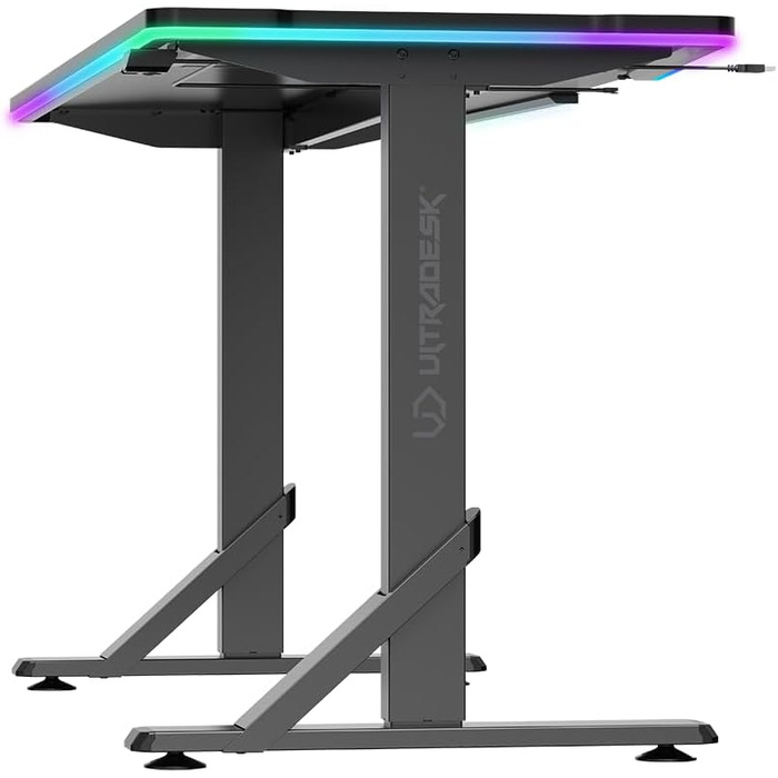 ULTRADESK - Стол для геймінгу Iron - Механічний регульований стіл з RGB підсвічуванням, чорний