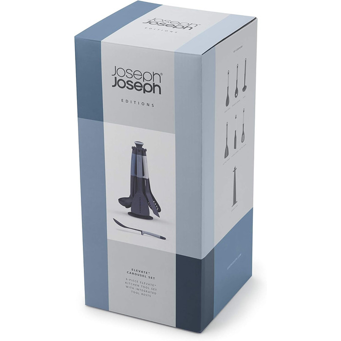 Набір кухонних аксесуарів Joseph Joseph Elevate, 6 шт. з поворотним підставкою, ергономічні силіконові ручки, антипригарне покриття (Блок, Синій)