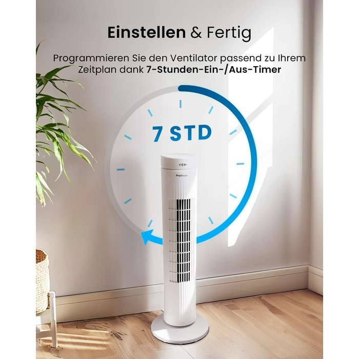 Турбовентилятор Pro Breeze з дистанційним керуванням, 76 см, осциляція 65°, таймер, 3 швидкості, тихий, для спальні та офісу, білий