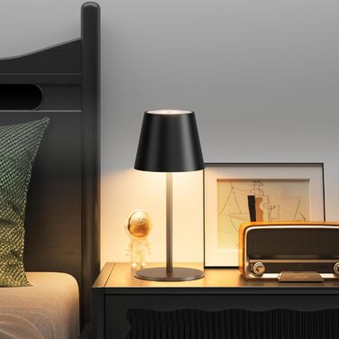 Лампа настільна LED акумуляторна Lundwa 26см, 5000mAh, 3W, 3000K, IP54, для кемпінгу, ресторану, спальні, бару (Чорний, 1 шт.)