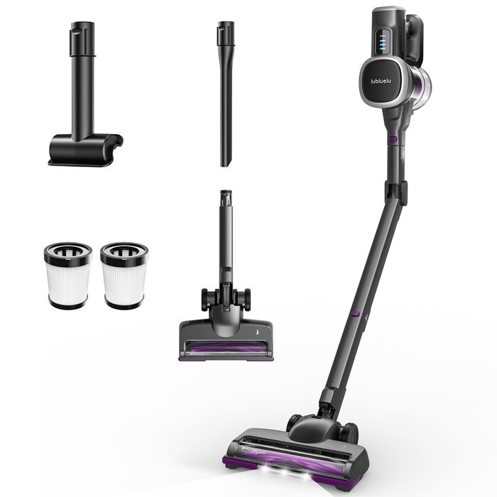 Акумуляторний пилосос Lubluelu бездротовий 25000 Па, вертикальний та ручний, для шерсті тварин, килимів та підлоги (сіро-фіолетовий)